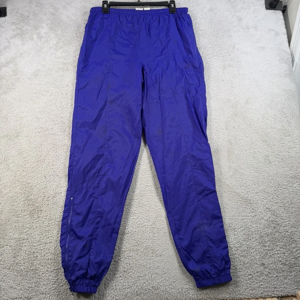 Vintage Nike Windbreaker Pants Mens Medium Purple Drawstring Gym 90s Joggers